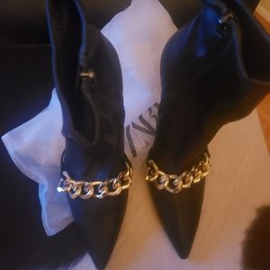 Gorgeous black sock booties with gold chain